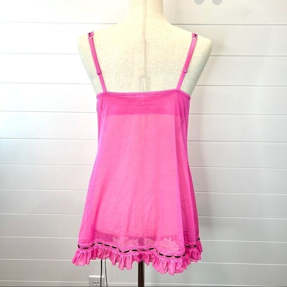 Victoria’s Secret Hot Pink Sheer Chemise 36B Black Ribbon Trim - Picture 4 of 7